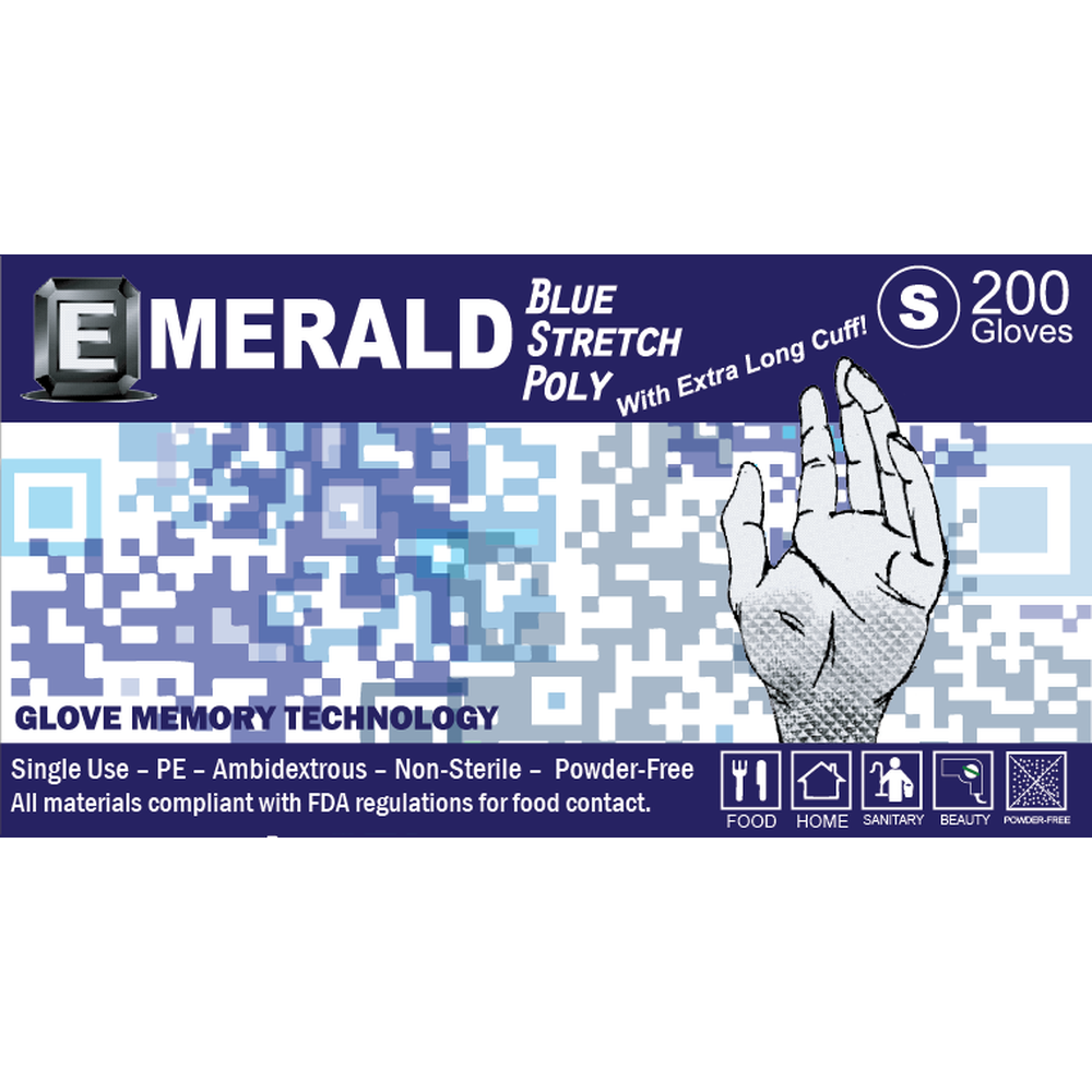 Emerald Blue Stretch Poly, Medium, 200/Pk